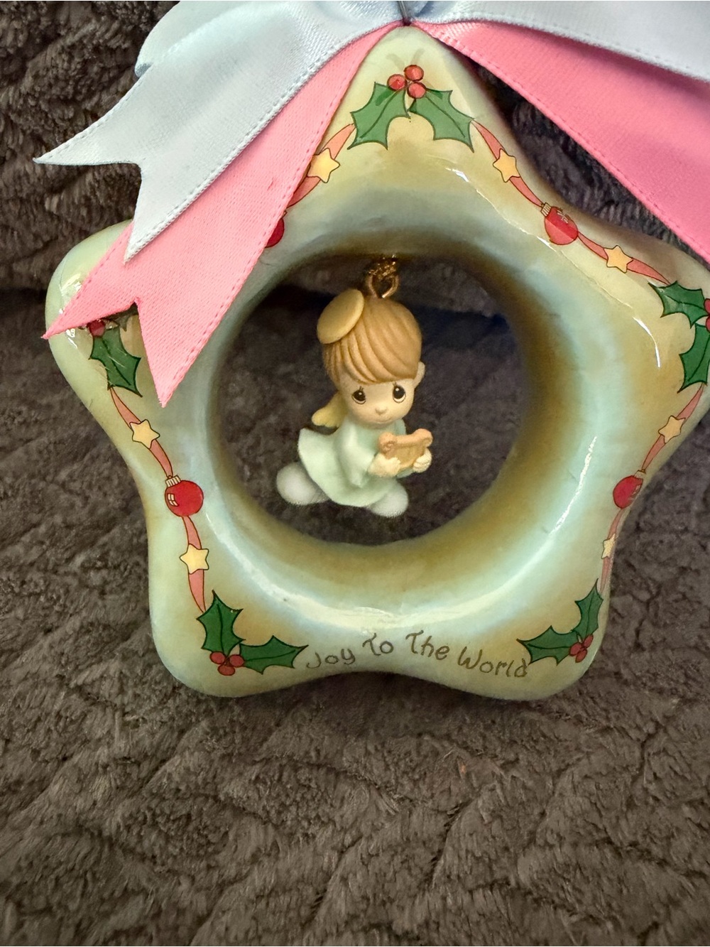 Precious Moments Pink & White Star Angel Holiday Ornament